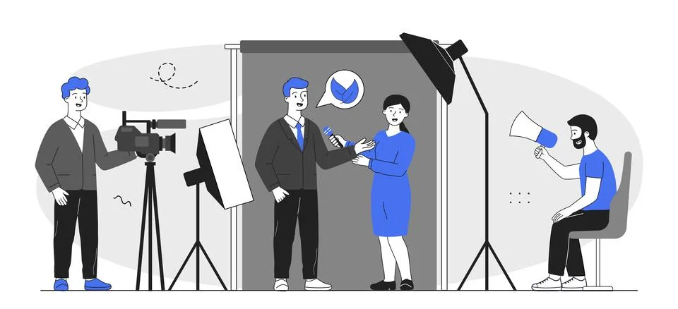 Interview scene in TV studio setup. Vector illustration Stock Illustration