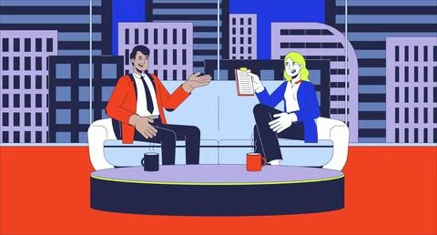 Interview show on TV flat illustration Stock Illustration