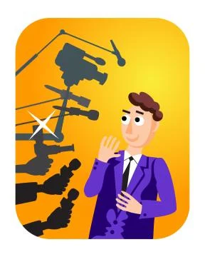 Interview. Speaker man. Press conference. News. Live report, live news. Many Stock Illustration