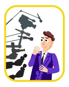 Interview. Speaker man. Press conference. News. Live report, live news. Many Stock Illustration