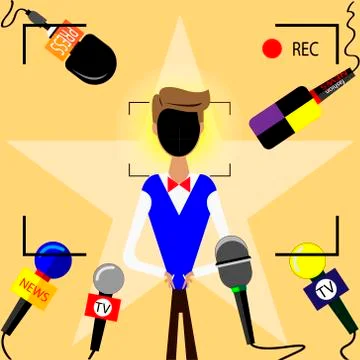 Interview with star in front of the cameras and microphones Stock Illustration