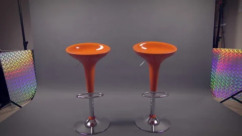 Interview Studio tilt up | Grey / Orange design aesthetic Stock Footage 197443684