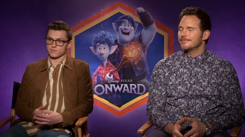 Interview of Tom Holland and Chris Pratt for 'Onward' from Disney and Pixar 2020 Stock Footage 128810047