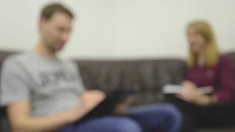 Interview, two business people talks, intentionally defocused image Stock Footage 74082891