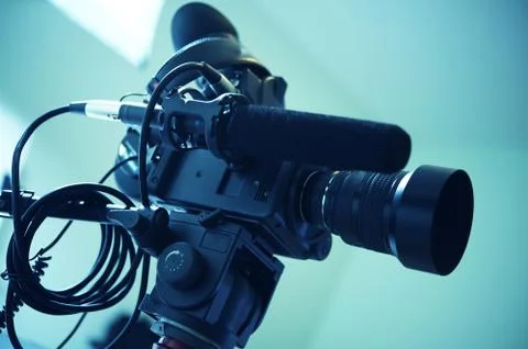 Interview Video Camera Setup. Modern Video Camera Stock Photos