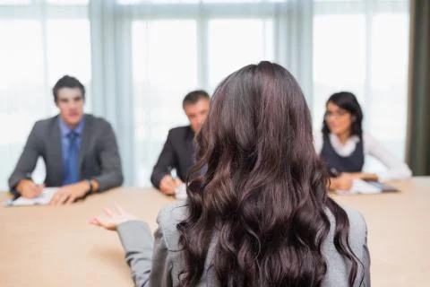 Interviewee talking to the panel Stock Photos