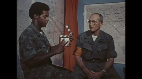 Interviewer ask question to Colonel Chamberlain during interview - 1973 스톡 동영상 99908076