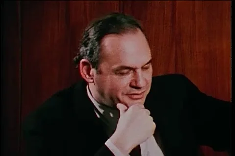 Interviewer asked question about Arab refugee to Golda Meir Prime Minister- 1973 스톡 동영상 104336553