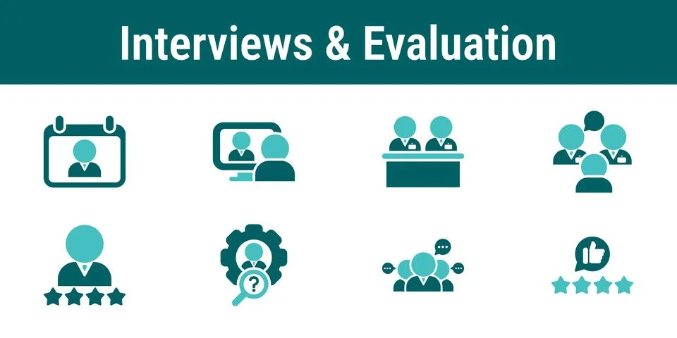 Interviews and Evaluation Flow Icons Illustrazione stock