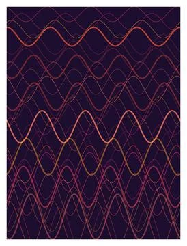 Interweaving wave lines pattern in warm orange and pink on dark background. Stock Illustration