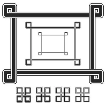 Interwoven frames and symbols with different stroke widths 스톡 일러스트