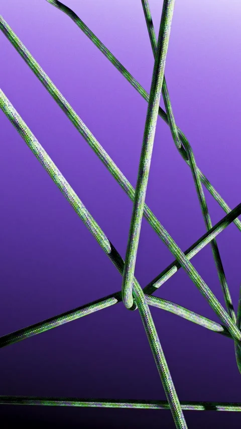 Interwoven Green Climbing Ropes Forming Abstract Network on Purple Background Stock Footage 328816228