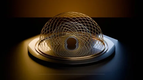 Interwoven guilloche security rosette engraved metal lines morphing loop Stock Footage 342359612