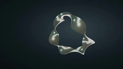 Interwoven metallic ribbons form a rotating ring against a dark gradient 库存影片 345186217