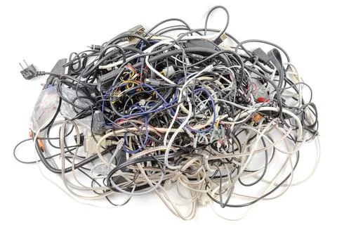 Interwoven tangle of wires on a white background Stock Photos