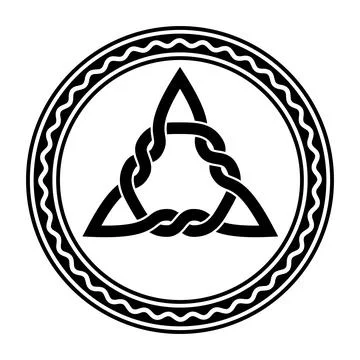 Interwoven triquetra, a Celtic knot, in a circle frame Stock Illustration