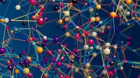 Interwoven Vibrancy: A Visualization of Molecular and Neural Networks Stock Illustration
