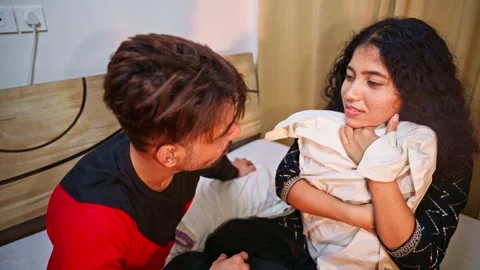 Intimate Conversation Between Young Couple Bedtime Stock Footage 311149056