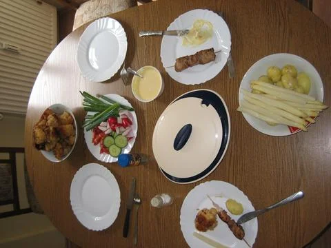 Intimate Dinner With Fish And Mashed Potatoes. Homely Scene Of Serving Dinn.. Stock Photos