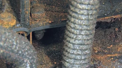 Intimate Look at an Air Intake System's Corroded Framework Stock Footage 340482146