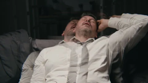 Intoxicated Middle Aged Businessman Drinking Alcohol from Stress Stock Footage 344872600