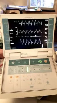 Intra-aortic balloon pump controller showing pressure and heart rate Stock Photos