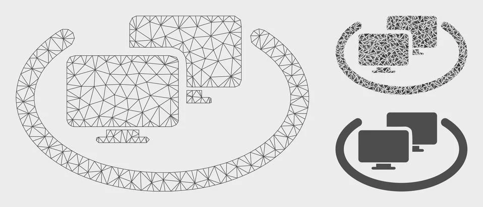 Intranet Computers Vector Mesh 2D Model and Triangle Mosaic Icon Stock Illustration