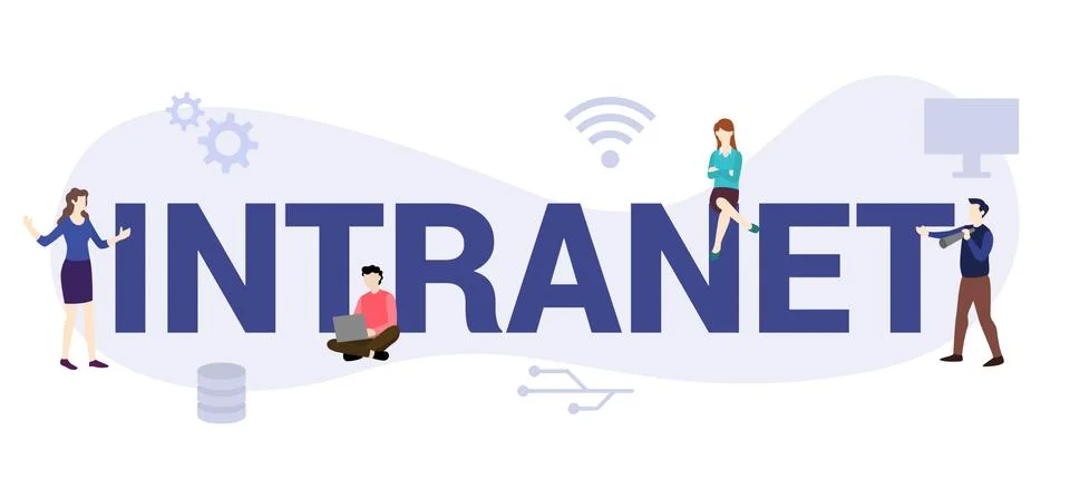 Intranet internet network concept with big word or text and team people with  Stock Illustration