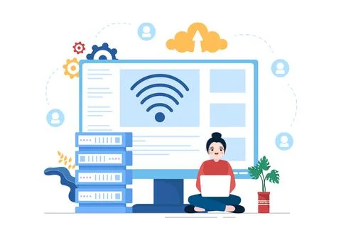 Intranet Internet Network Connection Technology to Share Confidential Company Stock Illustration