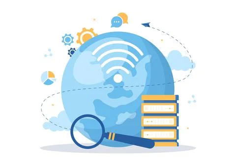 Intranet Internet Network Connection Technology to Share Confidential Company Stock Illustration