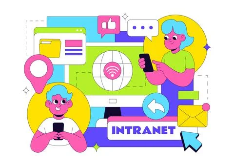 Intranet Internet Network Connection Technology Vector Illustration to Shar.. Illustrazione stock
