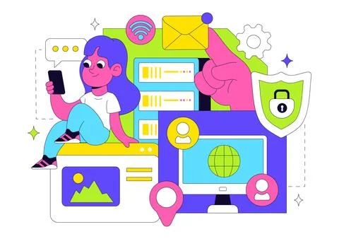 Intranet Internet Network Connection Technology Vector Illustration to Shar.. Illustrazione stock