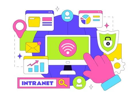 Intranet Internet Network Connection Technology Vector Illustration to Shar.. Stock Illustration