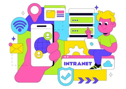 Intranet Internet Network Connection Technology Vector Illustration to Shar.. Stock Illustration