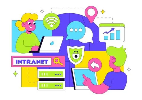 Intranet Internet Network Connection Technology Vector Illustration to Shar.. Illustrazione stock
