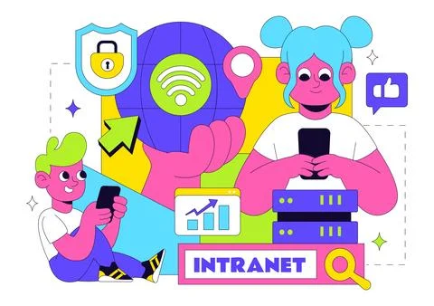 Intranet Internet Network Connection Technology Vector Illustration to Shar.. Illustrazione stock
