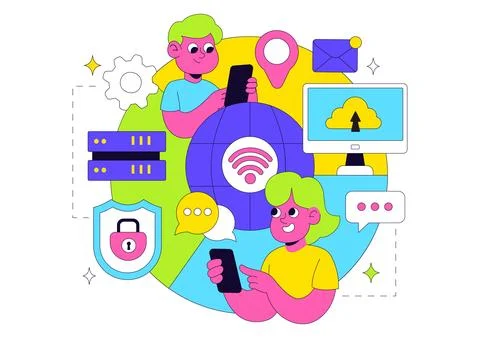 Intranet Internet Network Connection Technology Vector Illustration to Shar.. Illustrazione stock