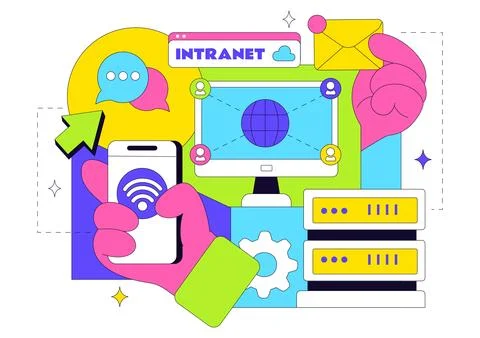 Intranet Internet Network Connection Technology Vector Illustration to Shar.. Illustrazione stock