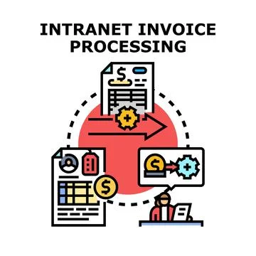 Intranet invoice processing automation system workflow Stock Illustration
