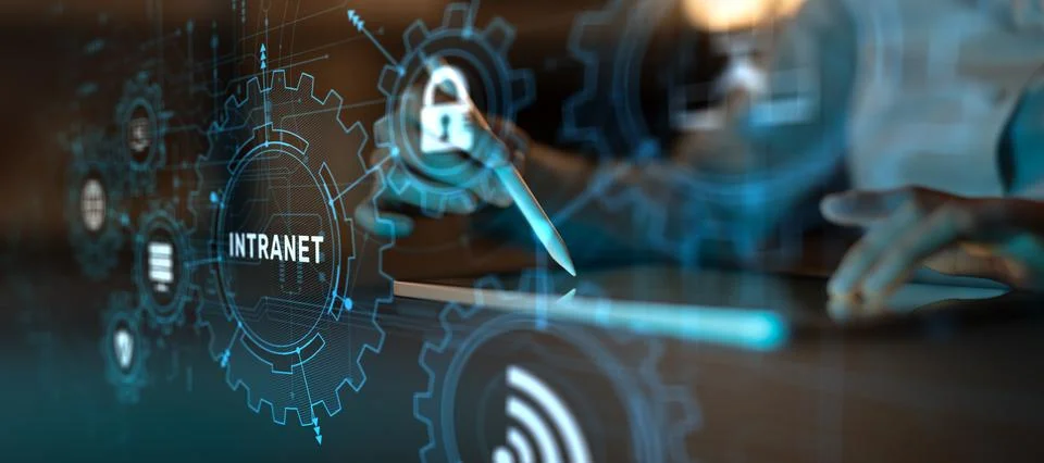 Intranet Network and Data Security Infrastructure Illustrated on Digital Inte Foto stock