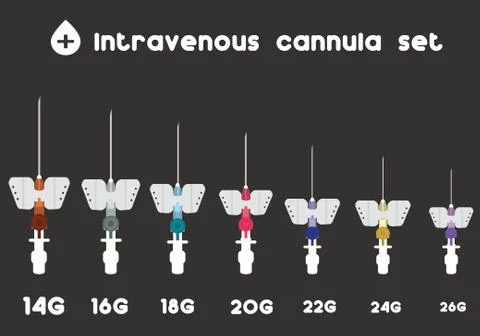 Intravenous cannula set. Different sizes of intravenous cannula Stock Illustration