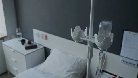 Intravenous Drip Stand Dripping in Empty Hospital Room Stock Footage 340626303