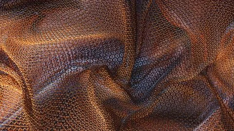 Intricate 3D composition of neural style wireframe mesh glowing with orange イラスト素材