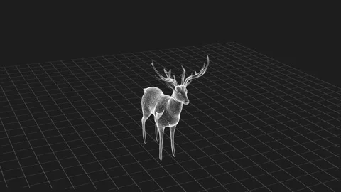 Intricate 3D Wireframe Deer Model on a Grid Background Rendering Art 库存影片 343639818
