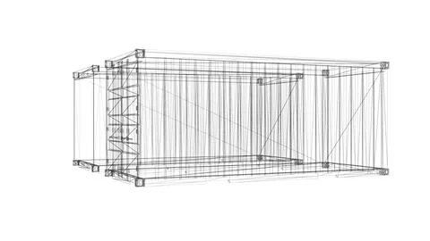 Intricate 3D Wireframe Design of Two Interconnected Shipping Containers Illustrazione stock