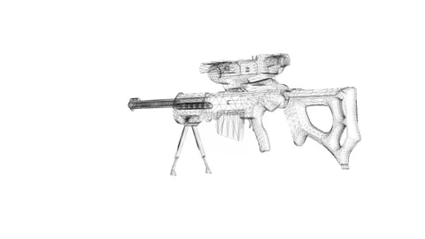 Intricate 3D Wireframe Sniper Rifle Design Render showcasing technical prec.. 库存影片 333544874