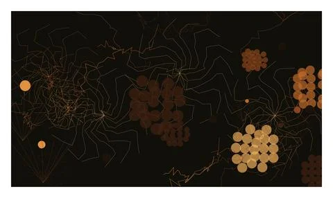 Intricate abstract network design with connecting circular nodes on dark ba.. Stock Illustration
