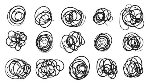 Intricate abstract scribbles. Hand drawn line of stress. Depression symbols. Stock Illustration