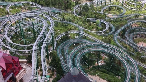 Intricate Aerial Drone View of Ba Na Hills SunWorld Roller Coaster in Vietnam Stock Footage 339983787