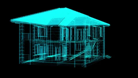 Intricate Architectural Wireframe Design of Modern Two-Story Building Visua.. Stock Footage 344718192
